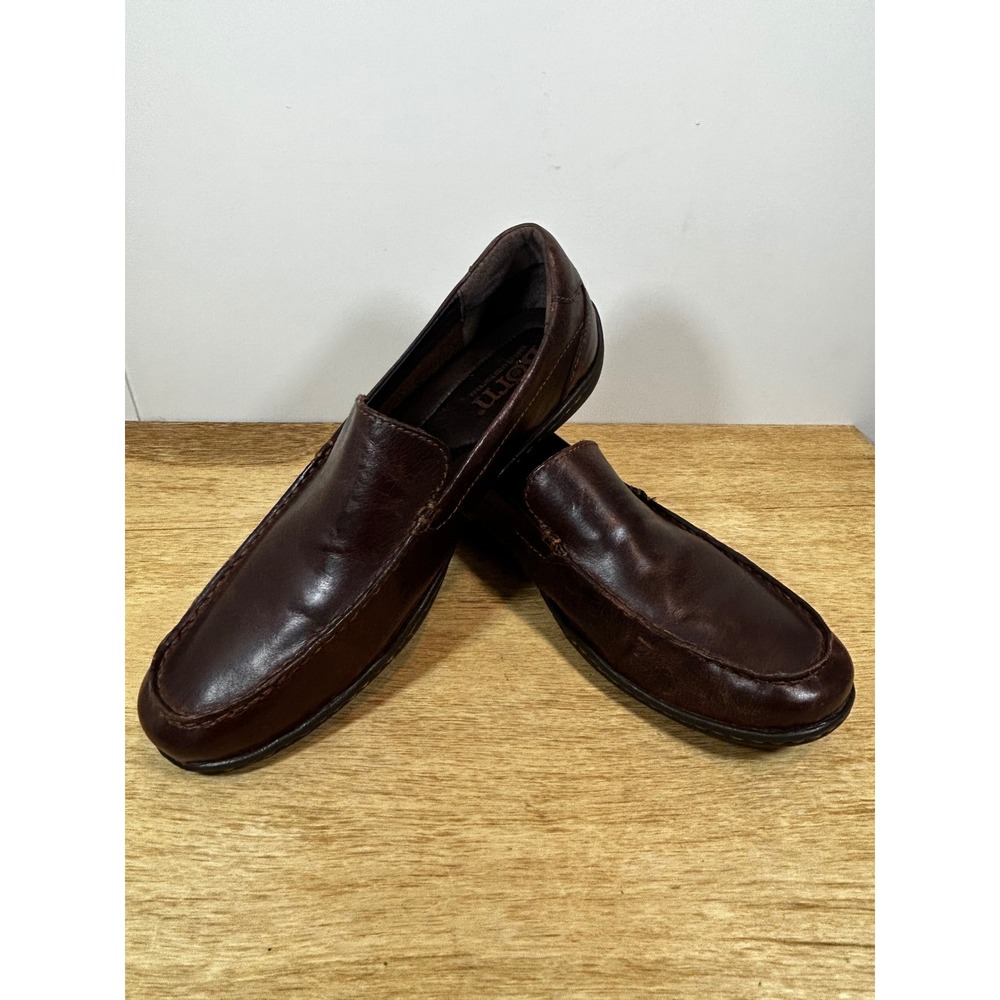 Born Mens Dark Brown Leather Slip On Moc Toe Loafers Driving Shoes 10